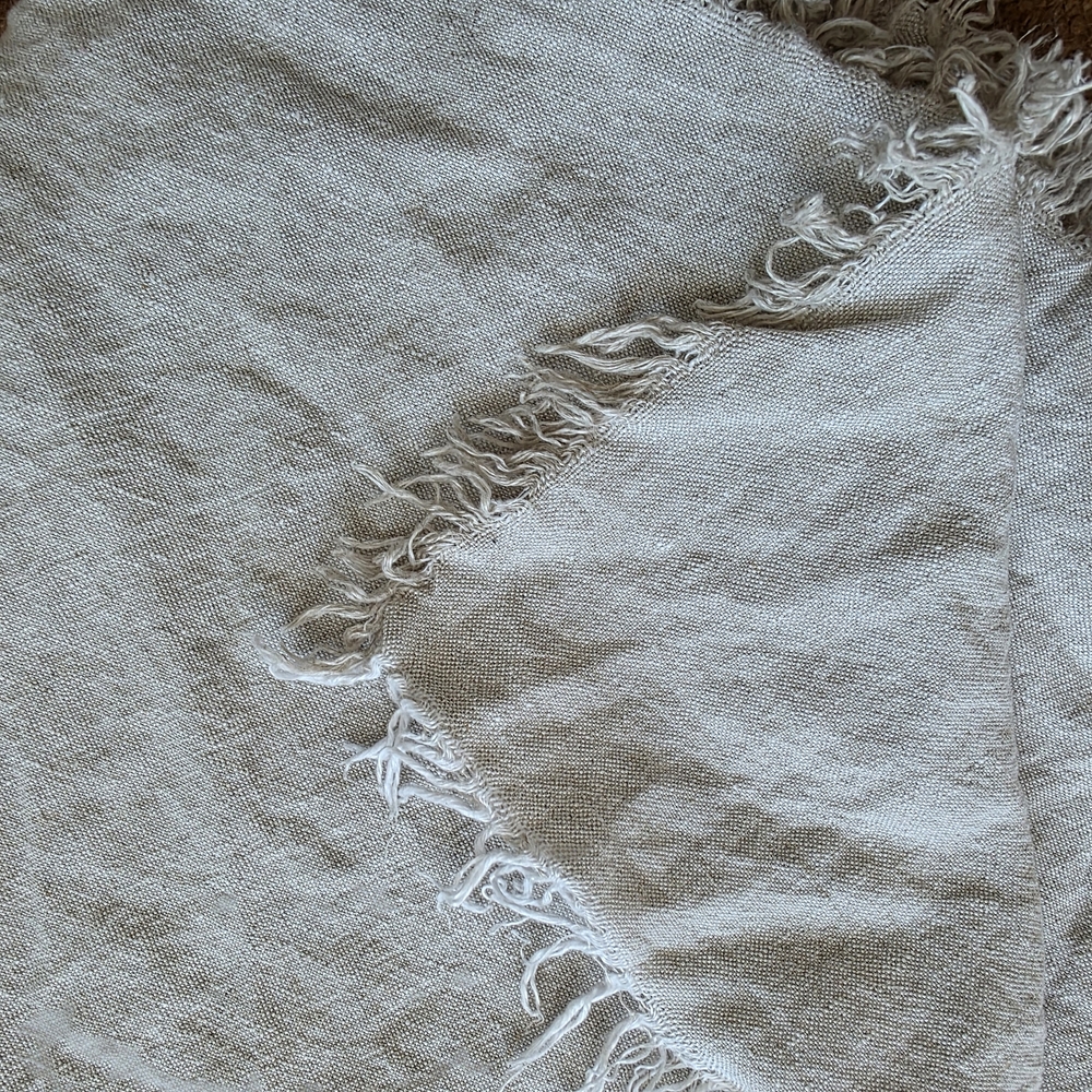 Linen Fringed Throw Blanket In Natural - Picture 5 of 8